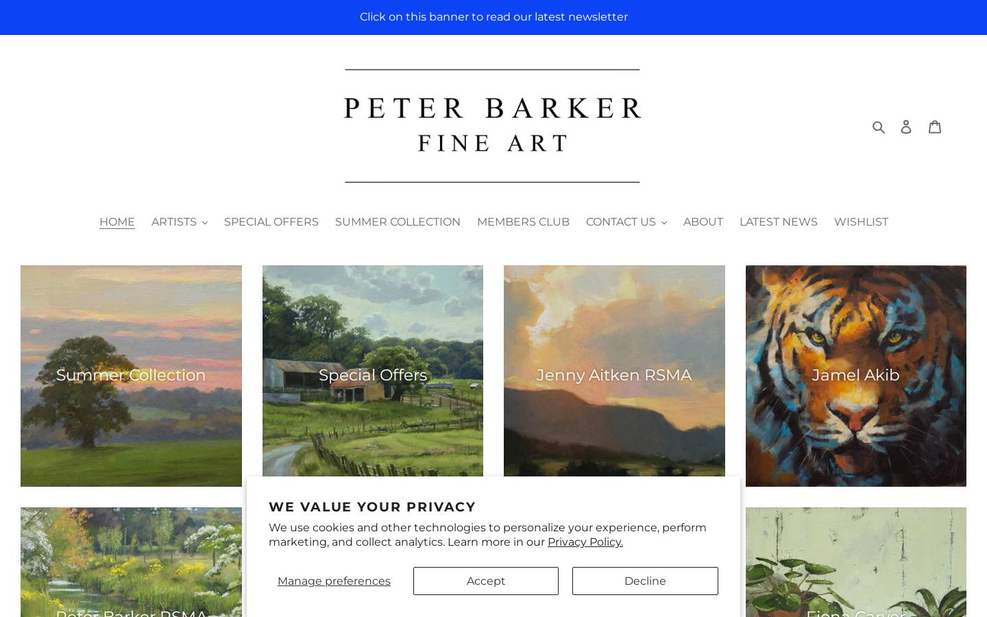 peterbarkerfineart.co.uk homepage screenshot
