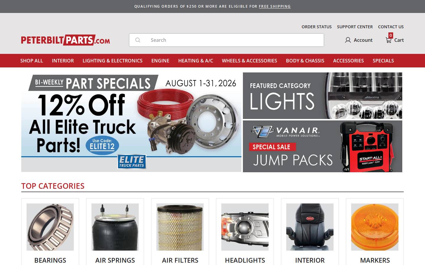 peterbiltparts.com homepage screenshot