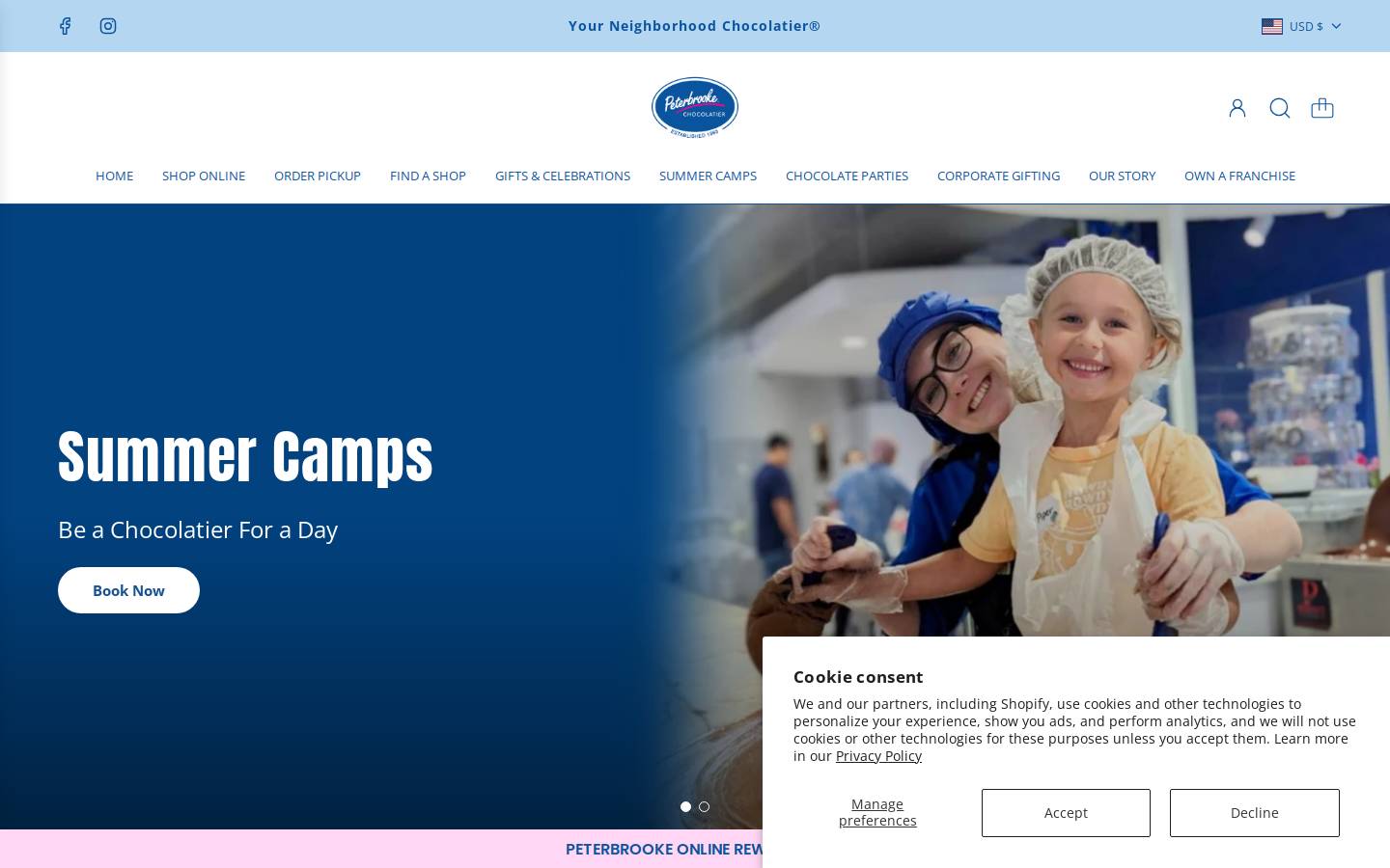 Peterbrooke Chocolatier homepage screenshot