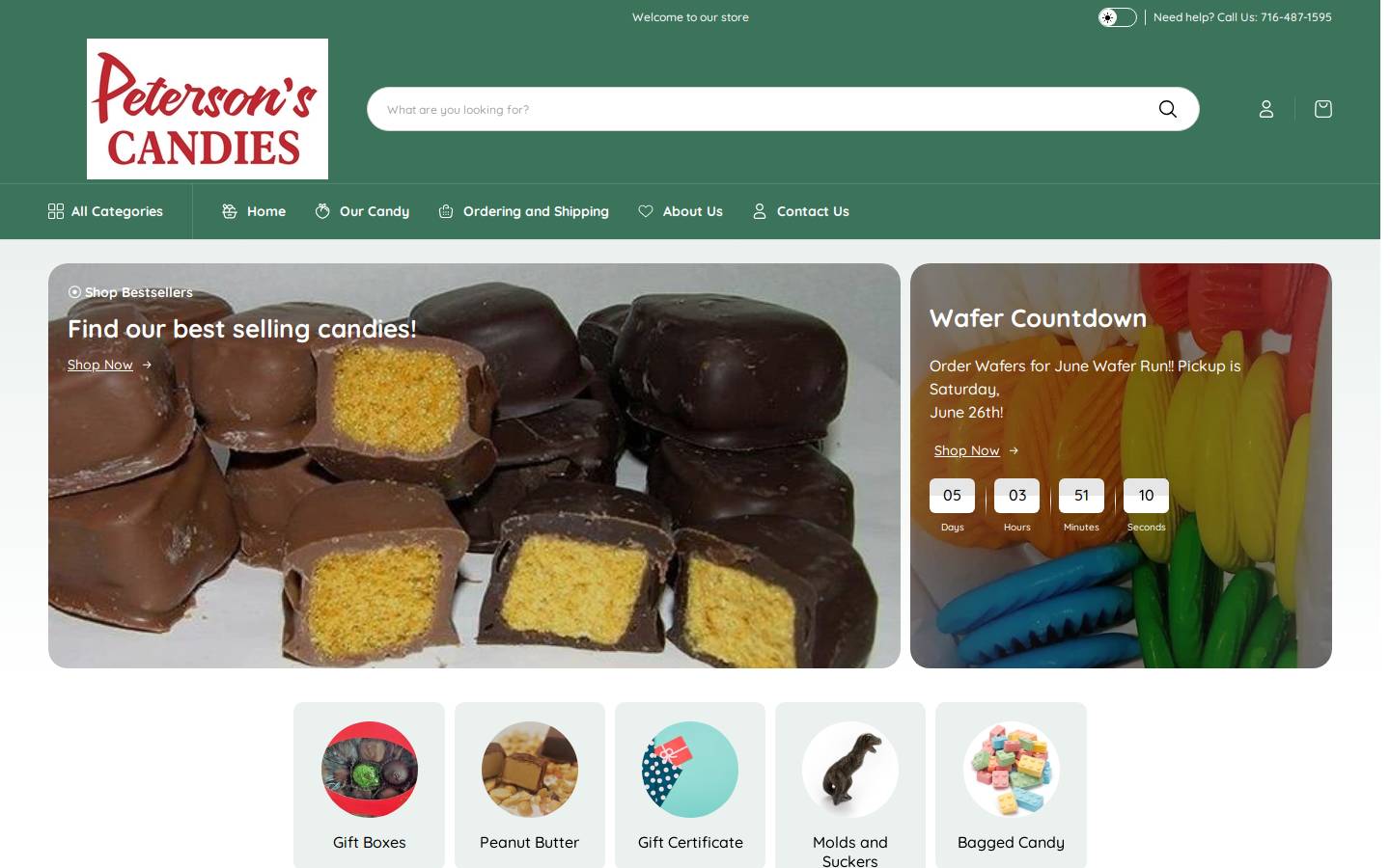 petersonscandies.com homepage screenshot