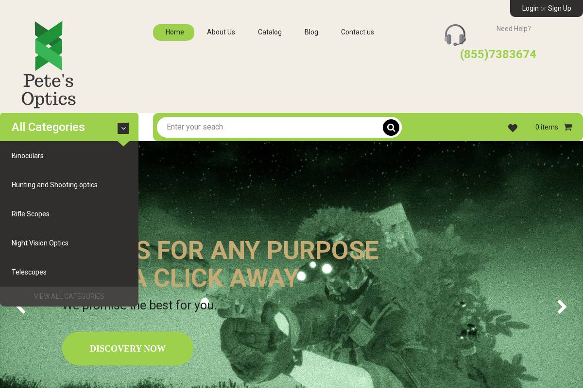 petesoptics.net homepage screenshot
