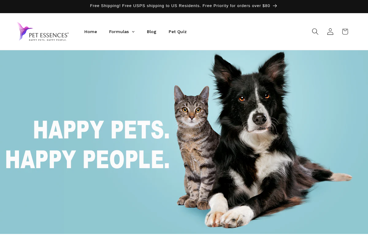 Pet Essences homepage screenshot