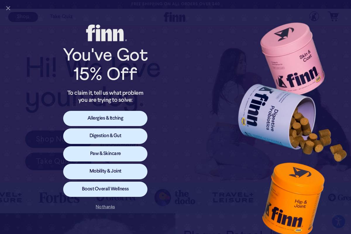 Petfinn homepage screenshot