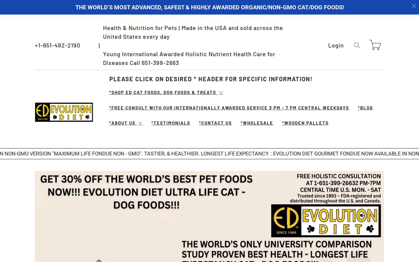 Evolution Diet homepage screenshot