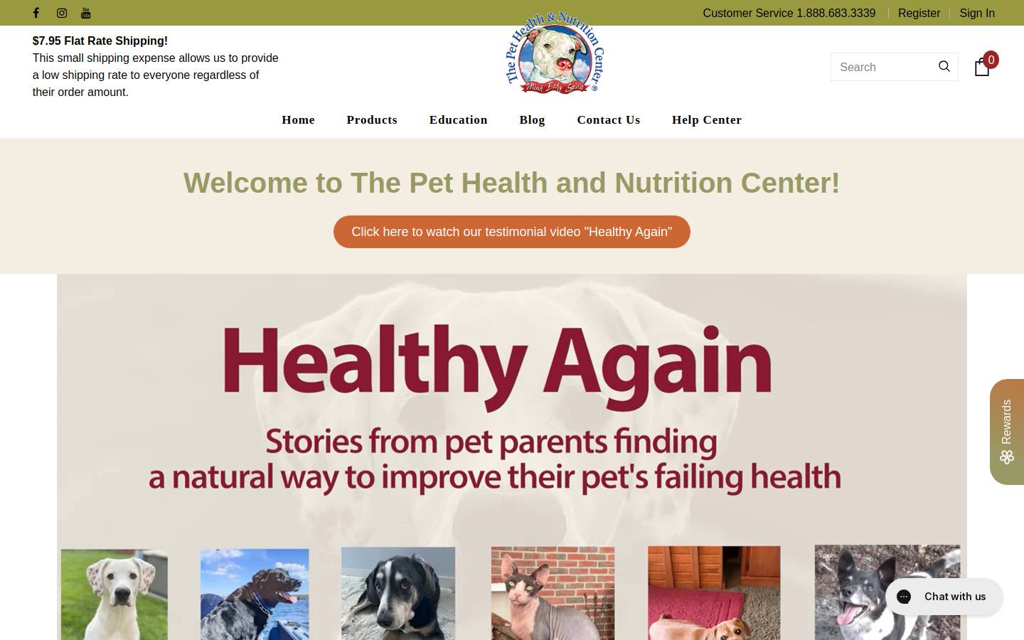Pethealthandnutritioncenter.com homepage screenshot
