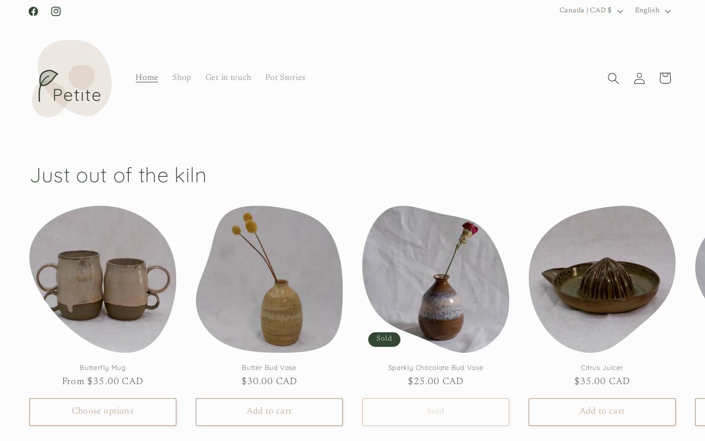 petiteceramics.com homepage screenshot