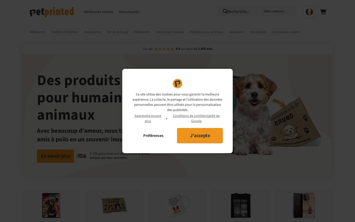 Pet Printed homepage screenshot