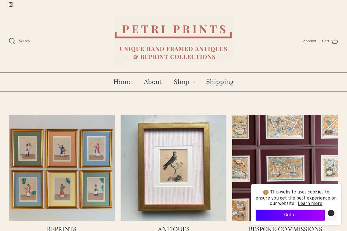 petriprints.com homepage screenshot