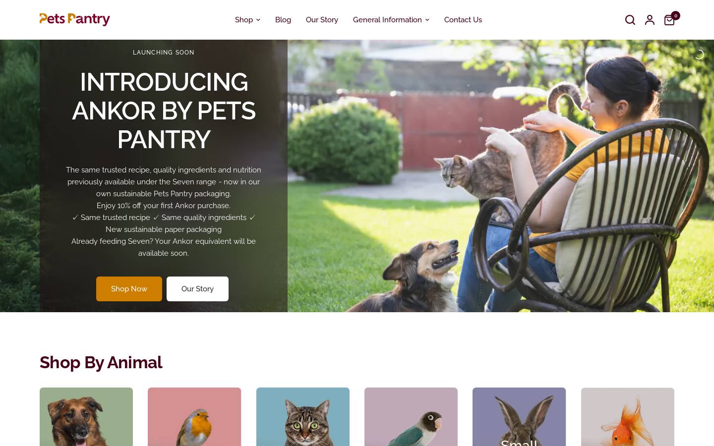 Pets Pantry homepage screenshot