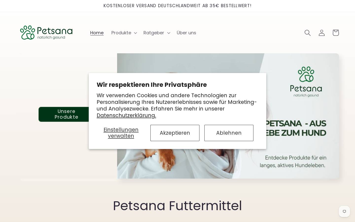 Petsana homepage screenshot