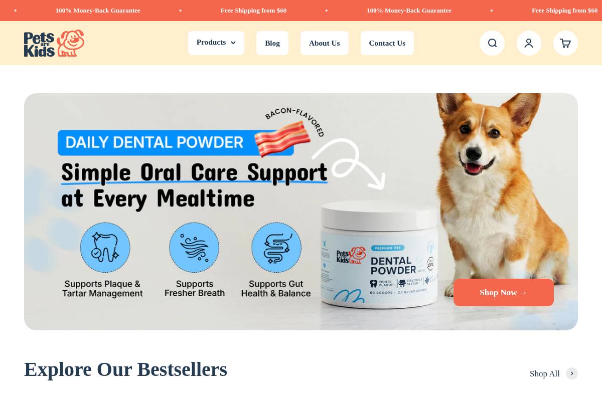 petsarekidstoo.com homepage screenshot