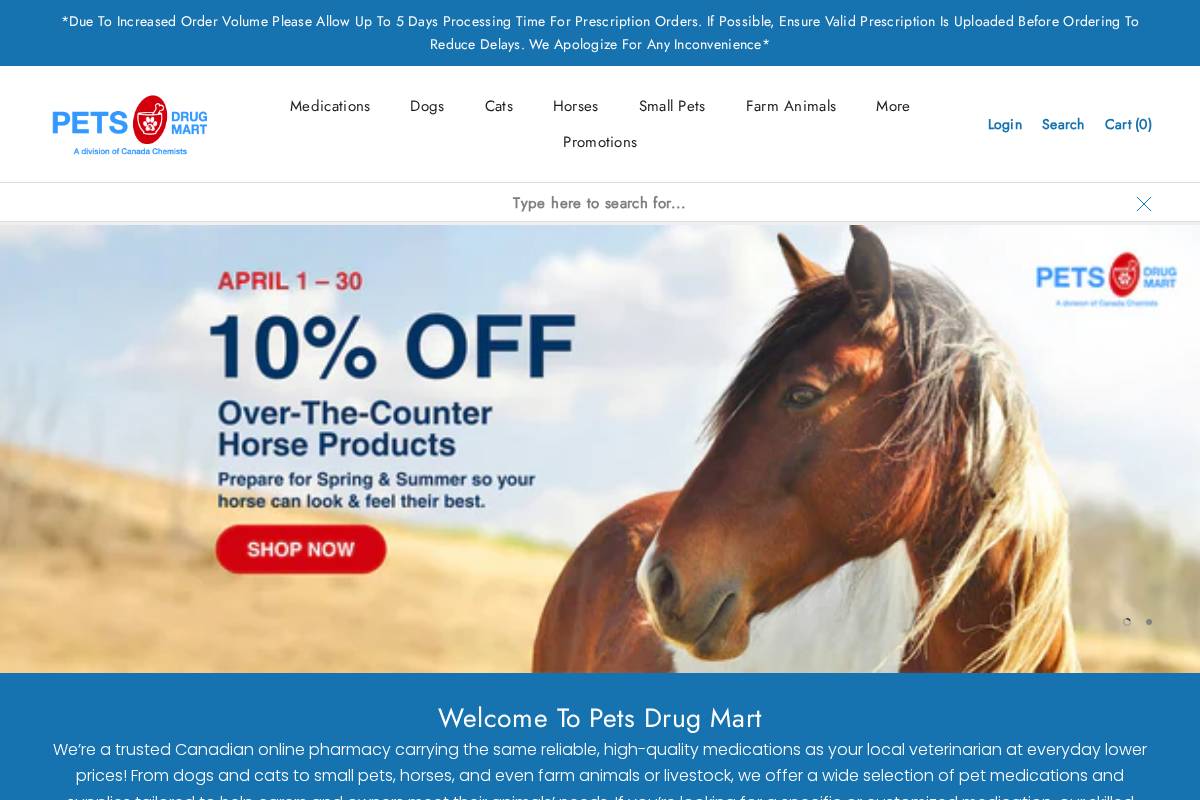 Pets Drug Mart homepage screenshot