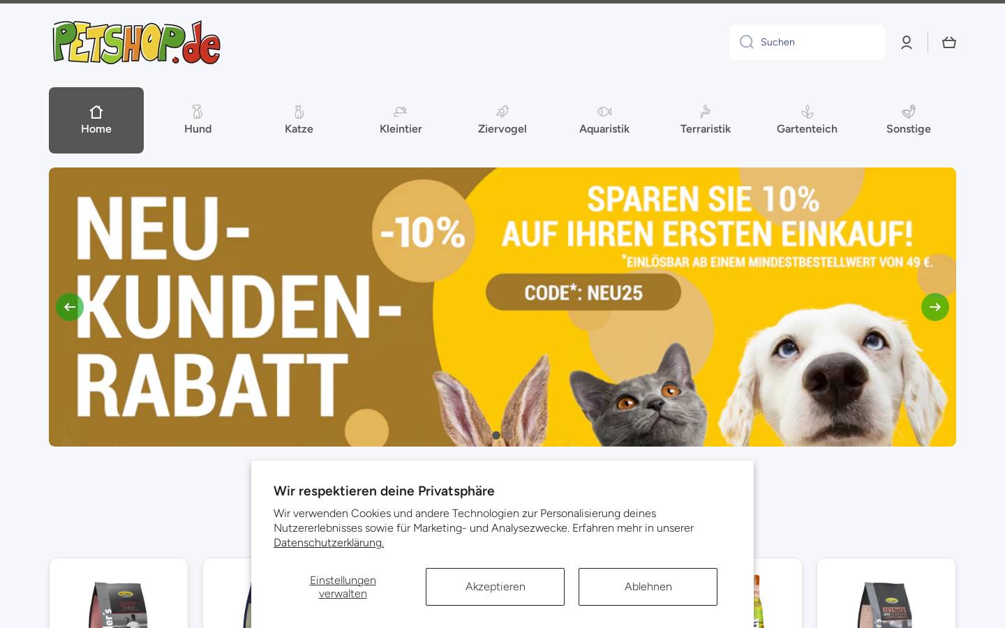 Petshop.de homepage screenshot