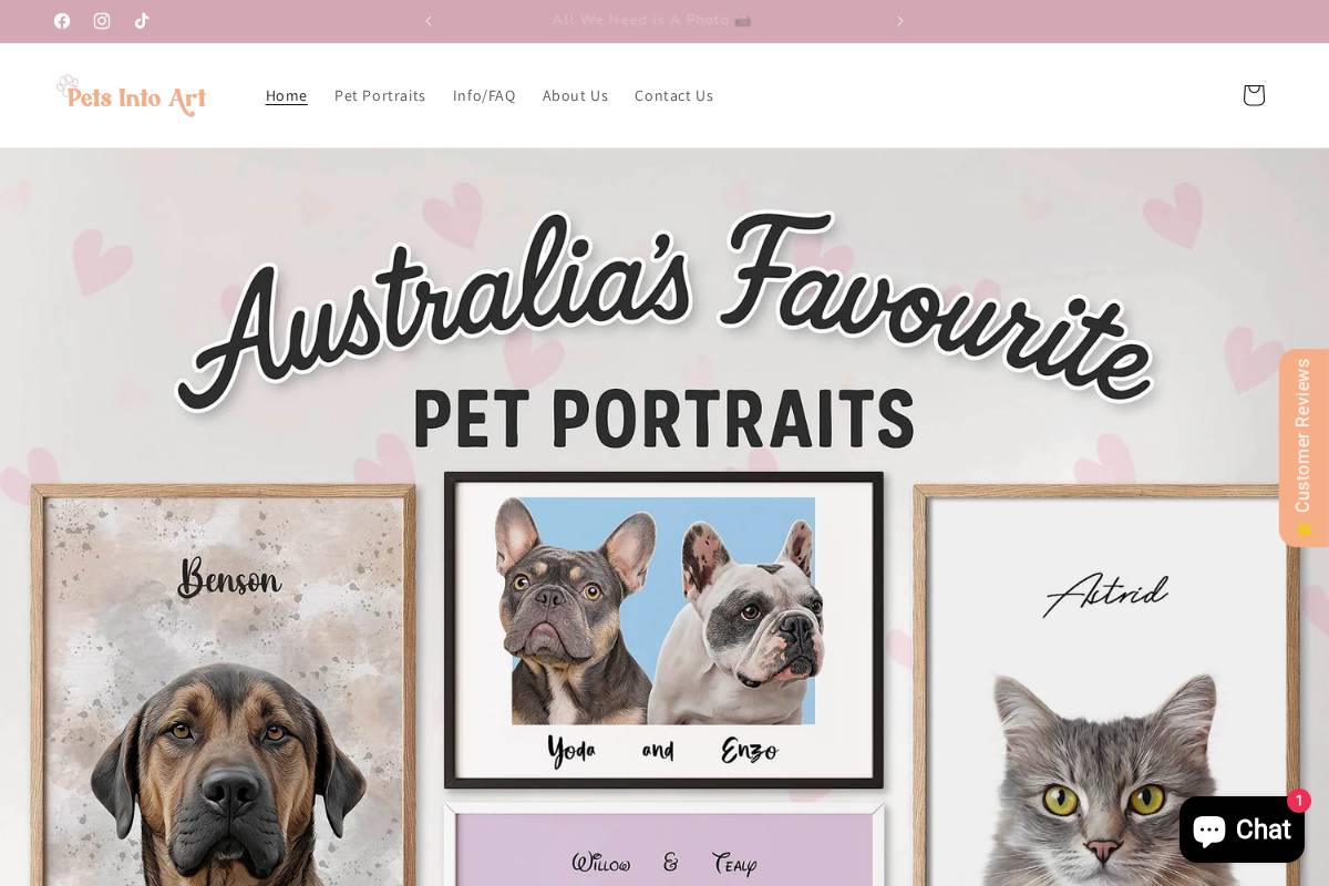 petsintoart.com.au homepage screenshot
