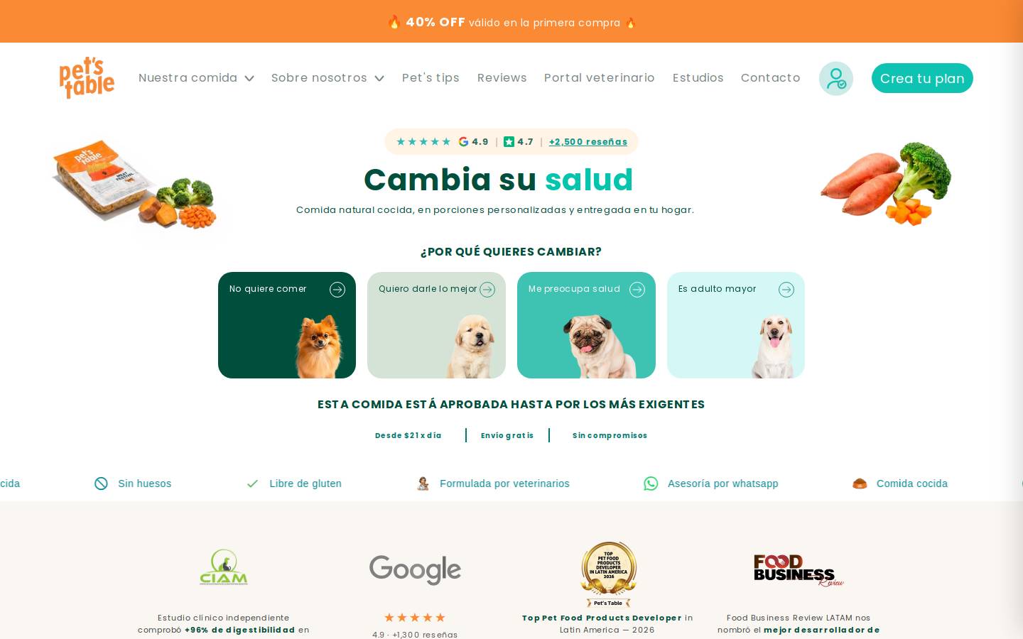 Pet's Table homepage screenshot