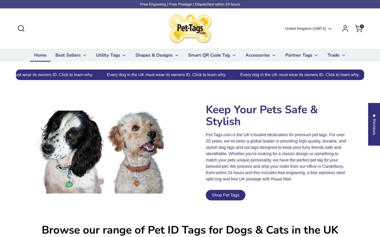 Pet Tags homepage screenshot