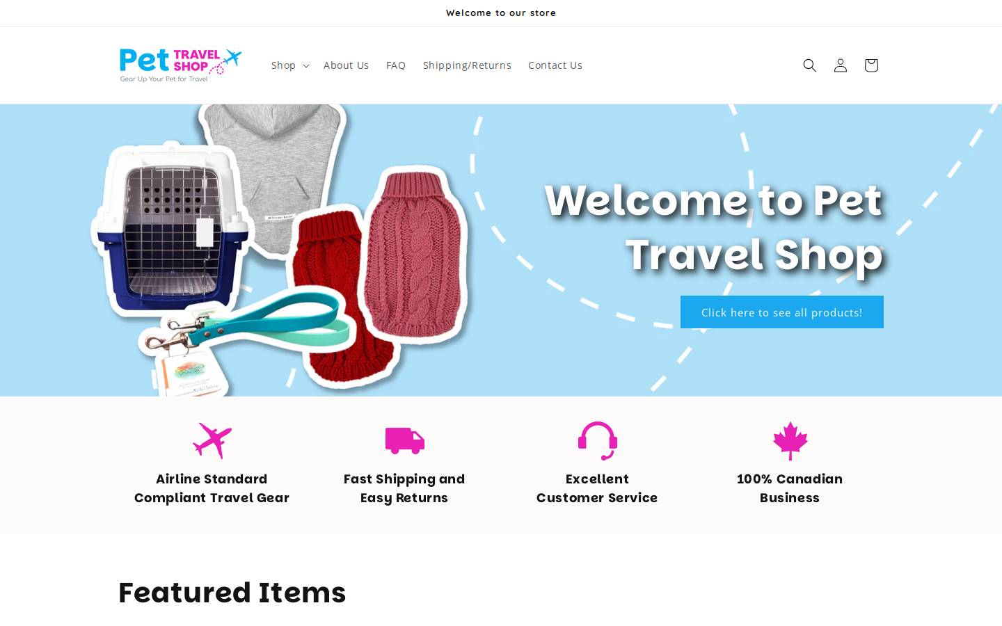 pettravelshop.com homepage screenshot