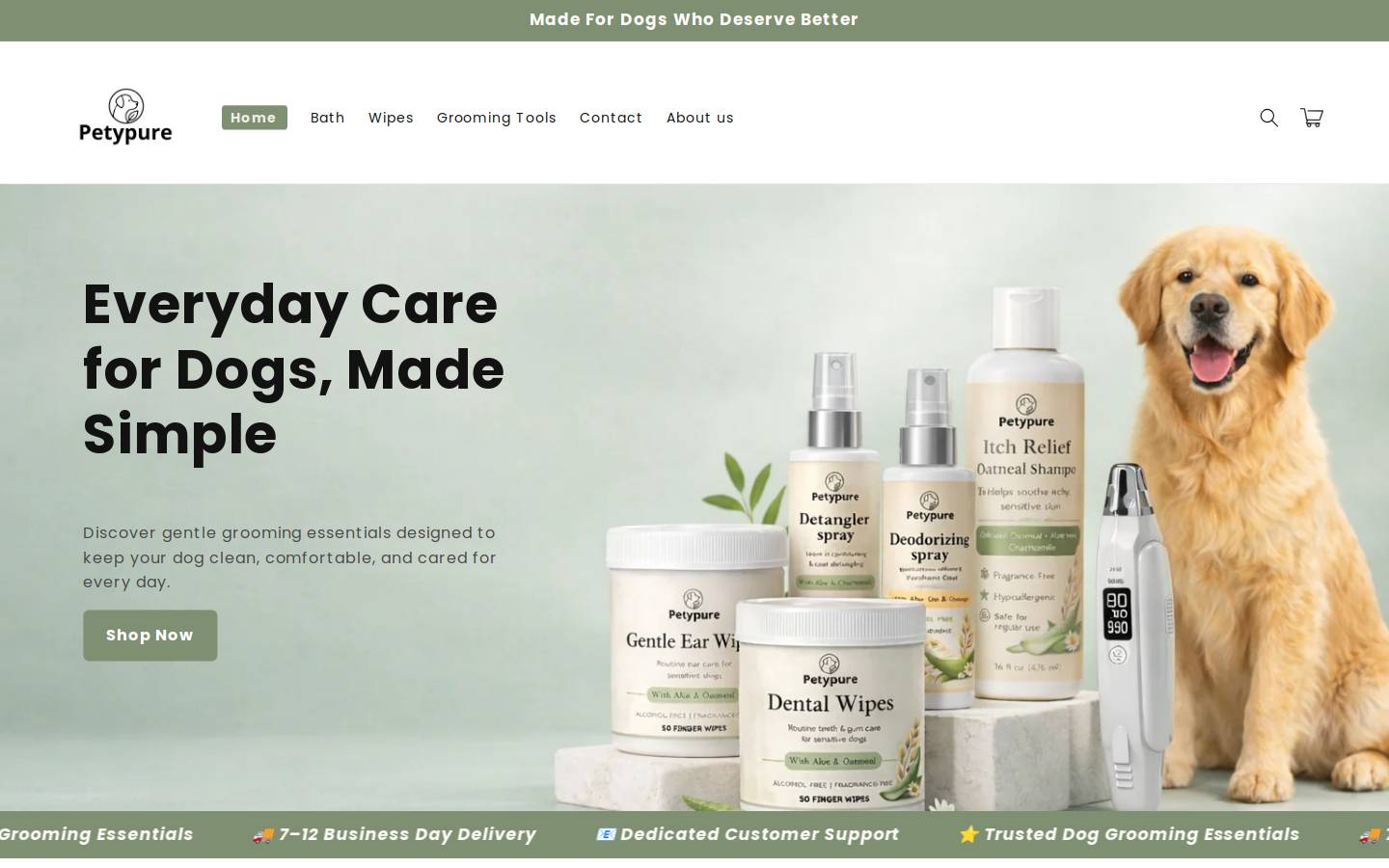 Petypure homepage screenshot