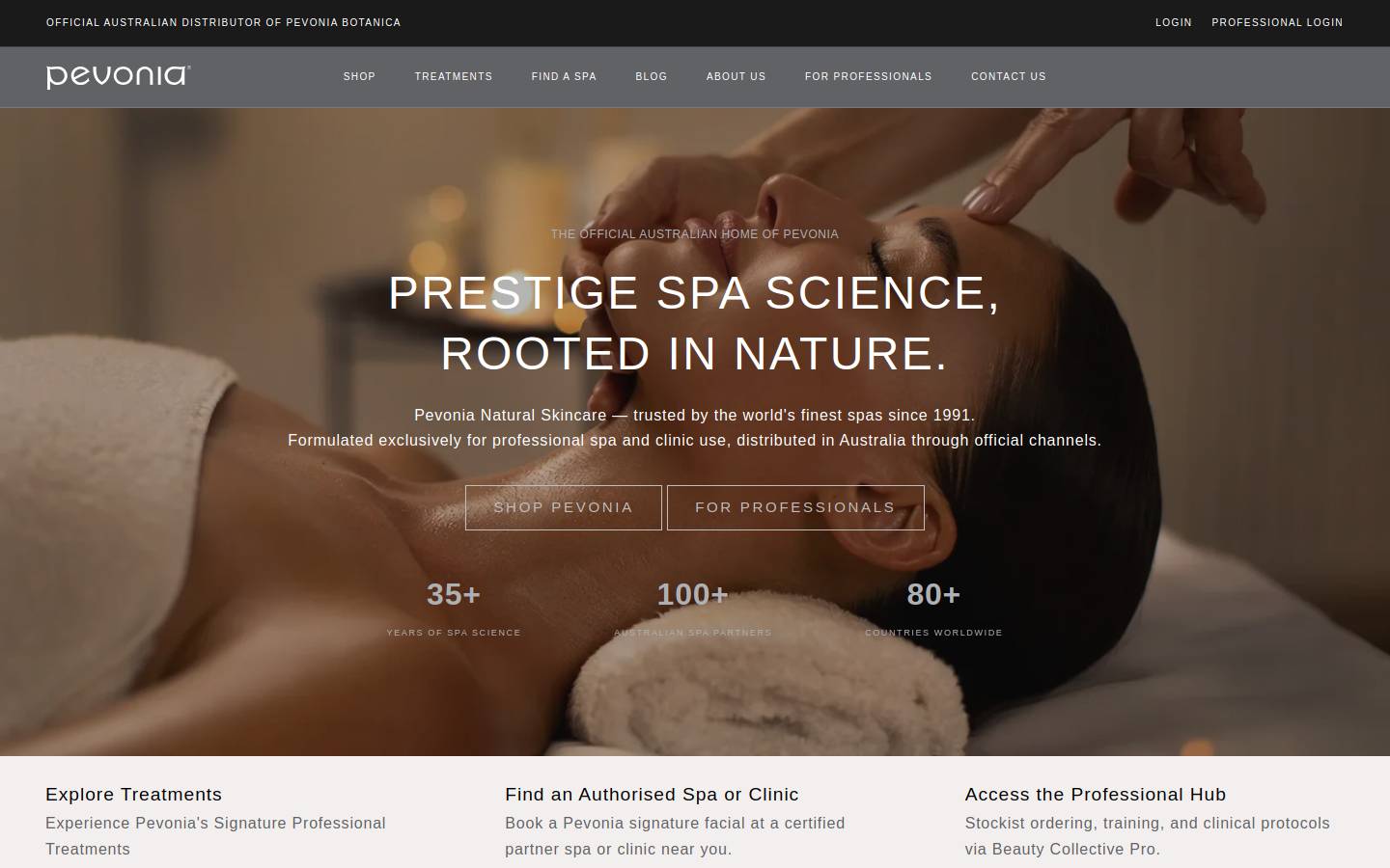 Pevonia Botanica homepage screenshot