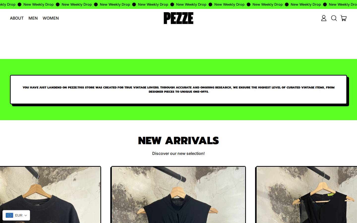 pezzevintage.com homepage screenshot