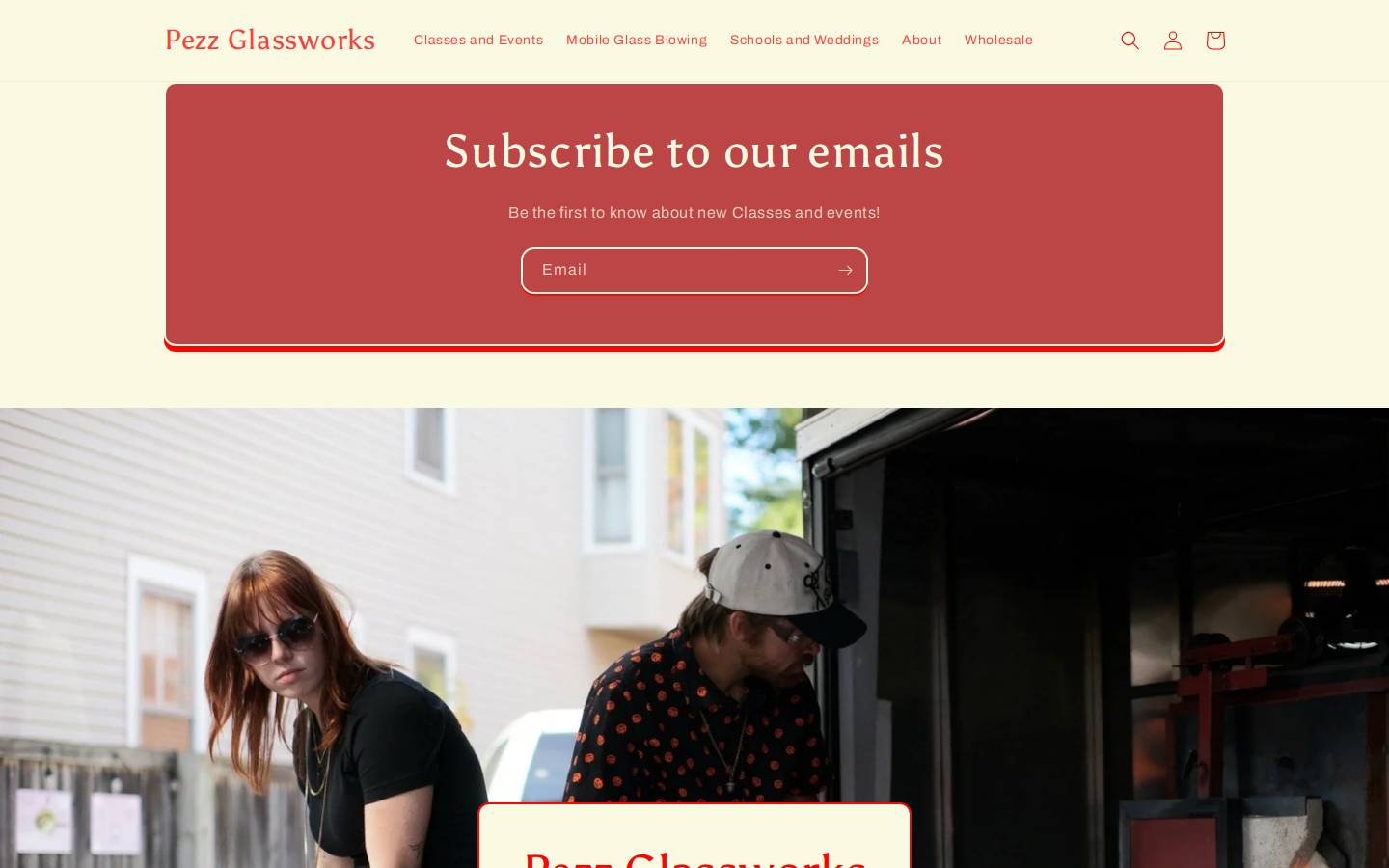 pezzglassworks.com homepage screenshot