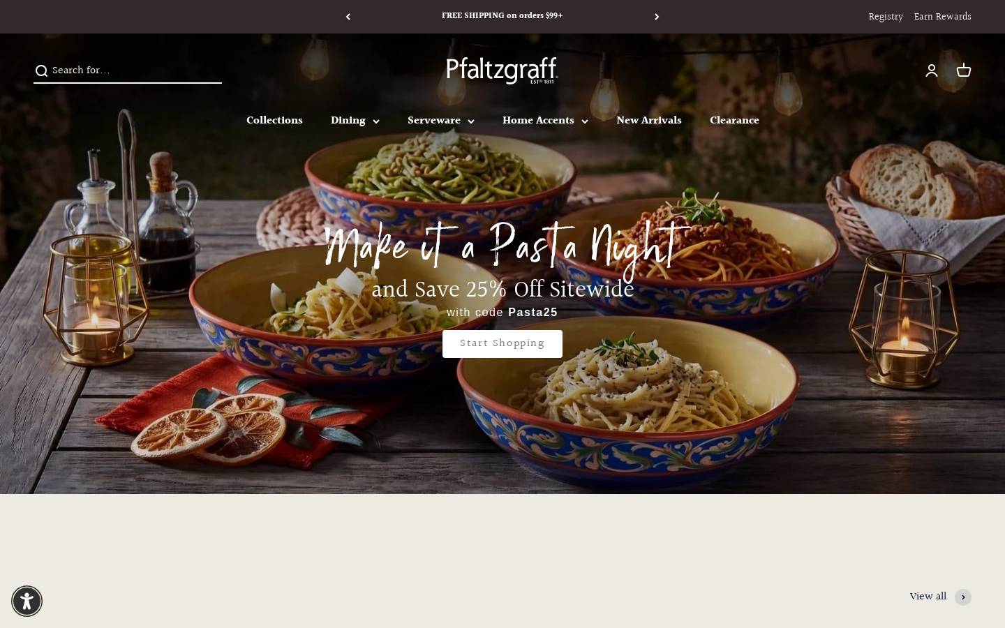 Pfaltzgraff homepage screenshot