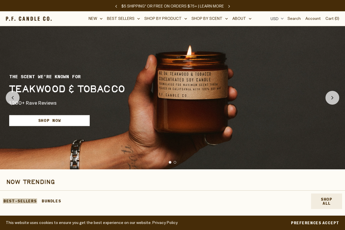 P.F. Candle Co. homepage screenshot