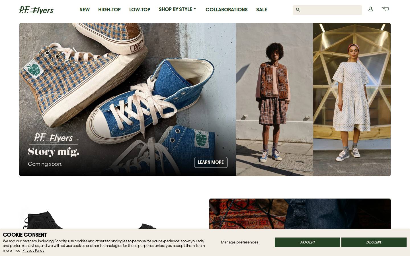 PF Flyers homepage screenshot