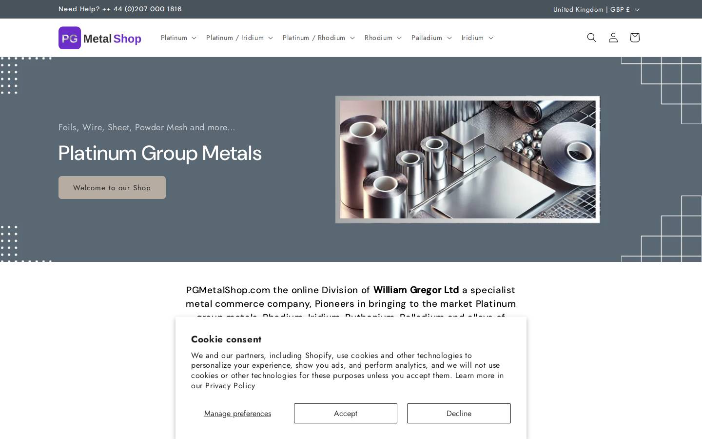 pgmetalshop.com homepage screenshot