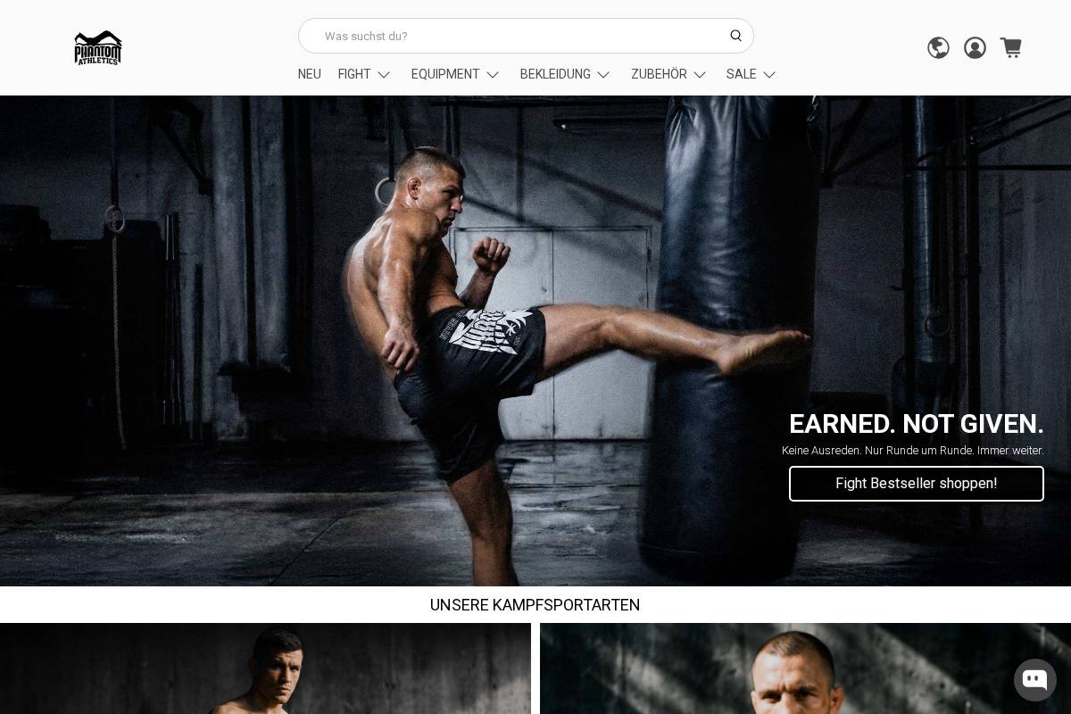 Phantom Athletics homepage screenshot