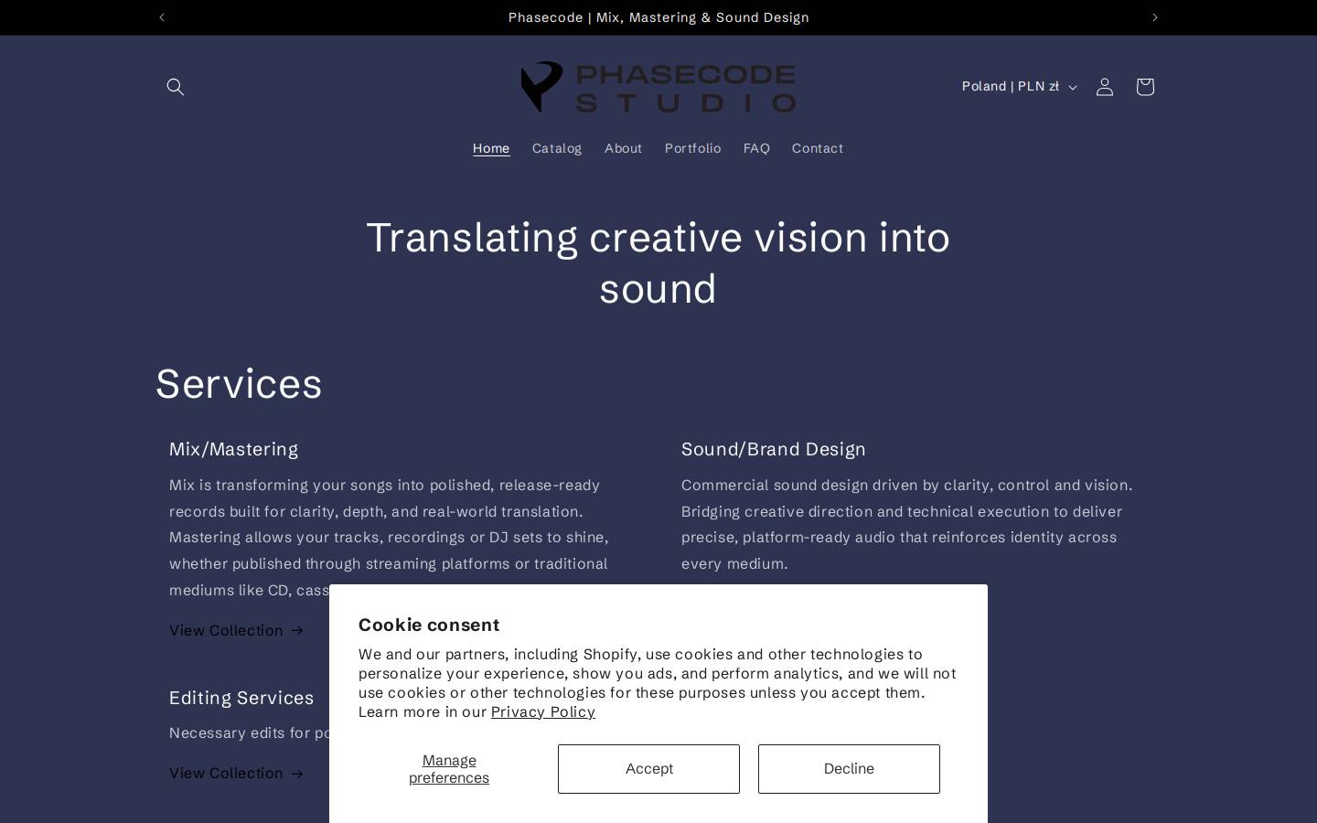 phasecode.studio homepage screenshot
