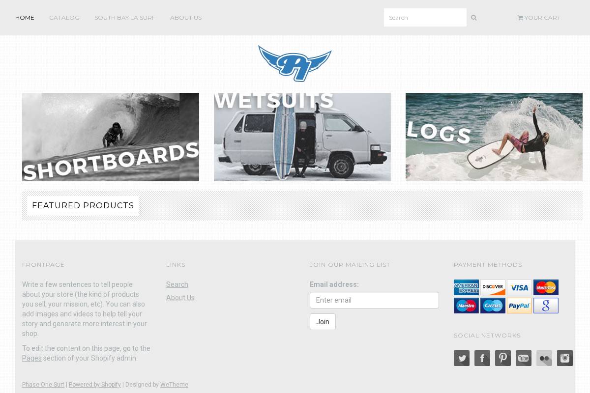 phaseonesurf.com homepage screenshot