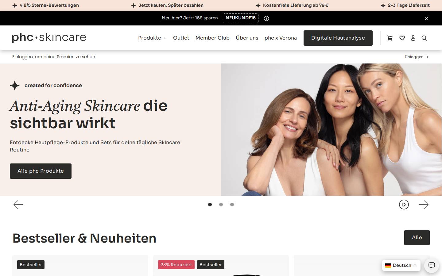 PHC Skincare homepage screenshot