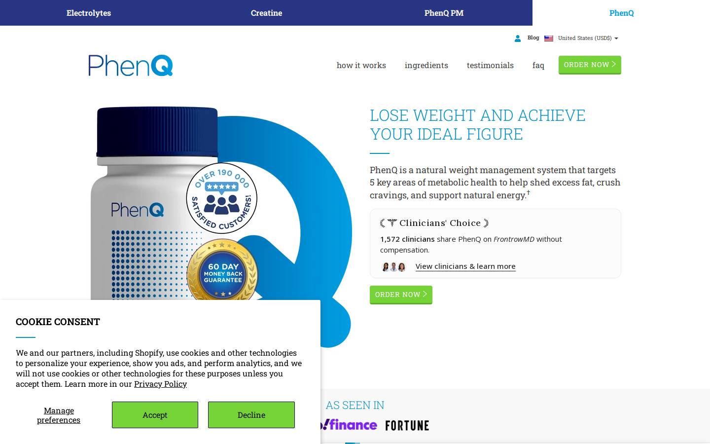 PhenQ homepage screenshot