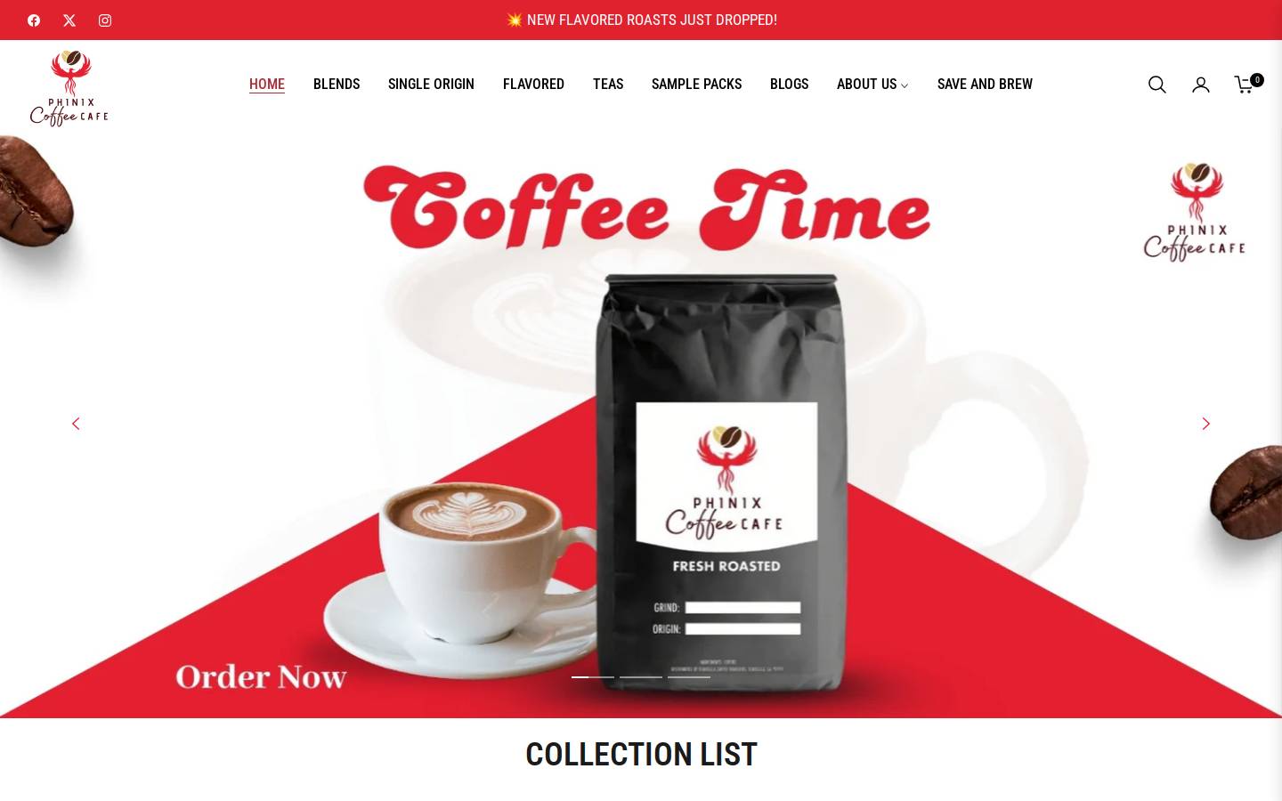 phinixcoffee.com homepage screenshot