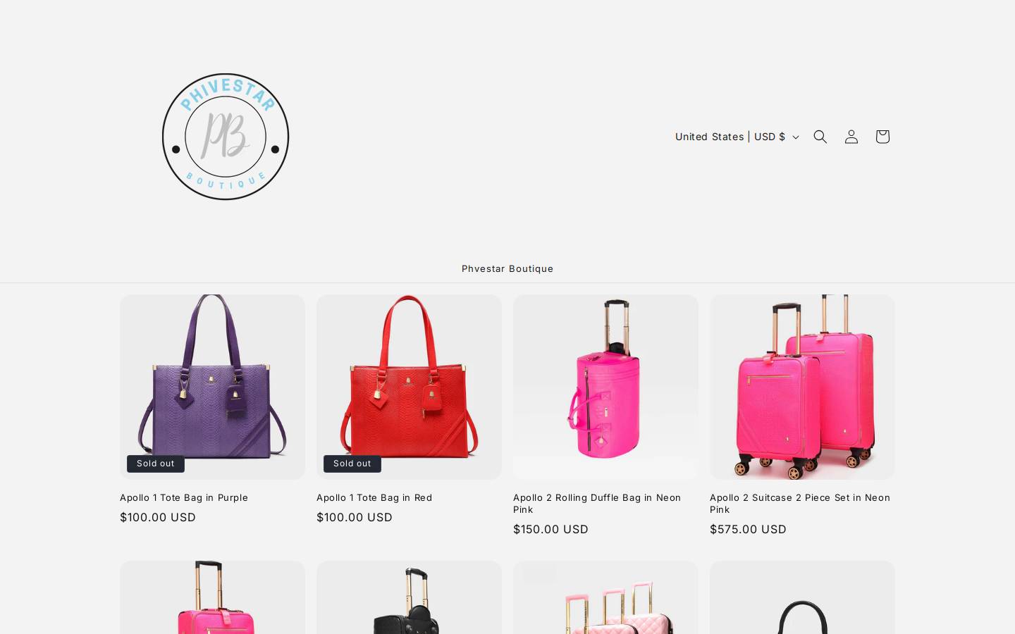 phivestarboutique.com homepage screenshot