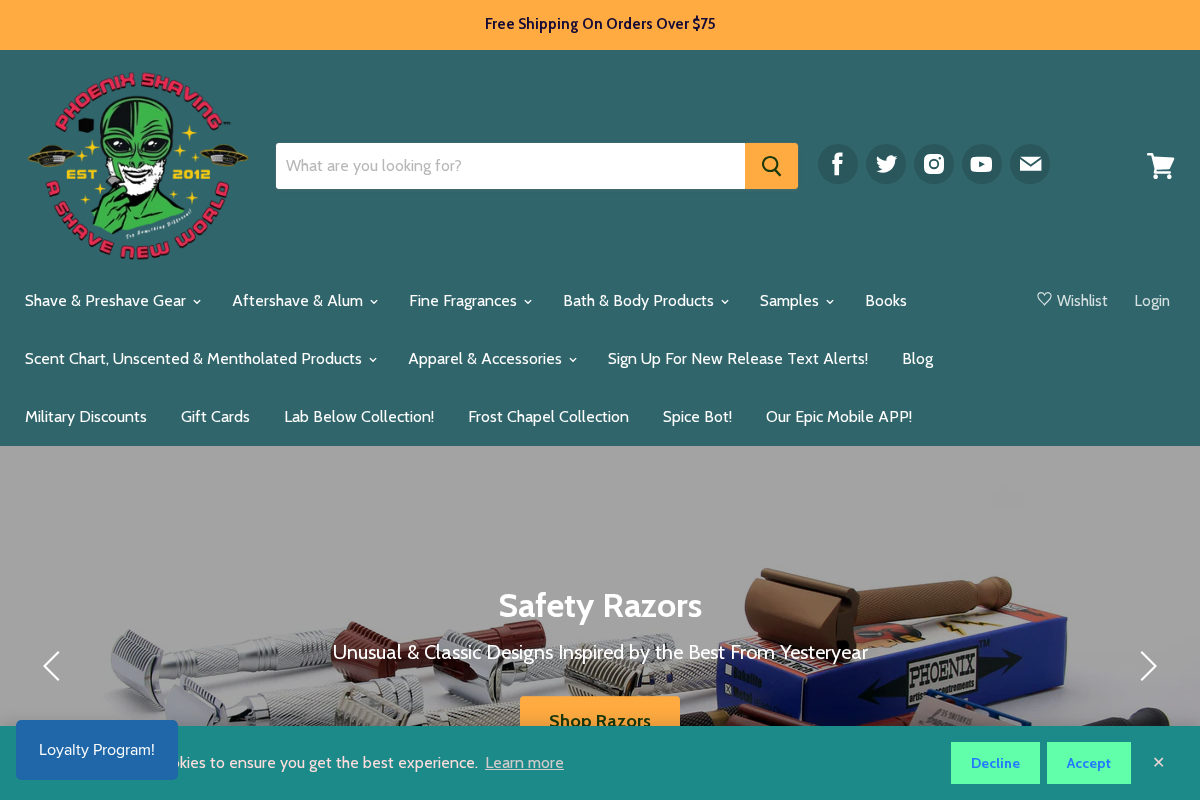 Phoenix Shaving homepage screenshot
