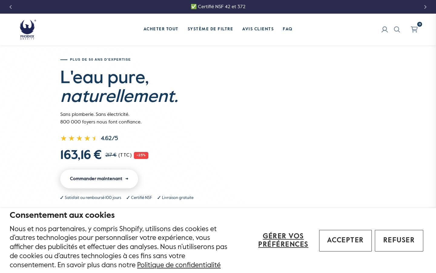 Phoenix Gravity Filters (France) homepage screenshot
