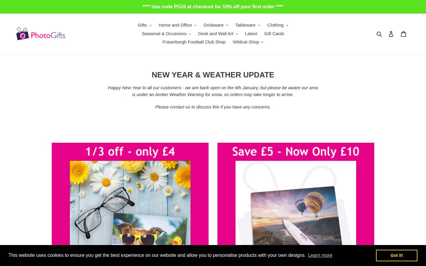 photogifts.co.uk homepage screenshot