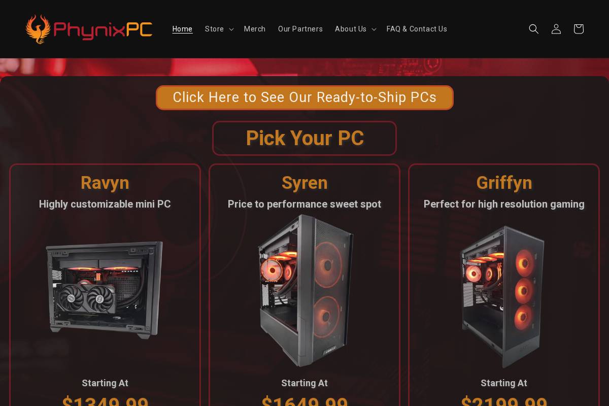PhynixPC homepage screenshot
