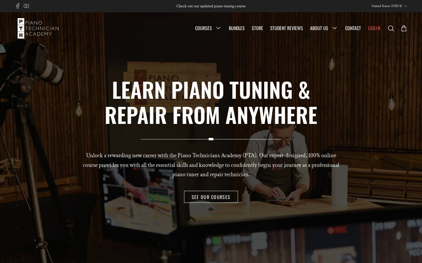 pianotechnicianacademy.com homepage screenshot