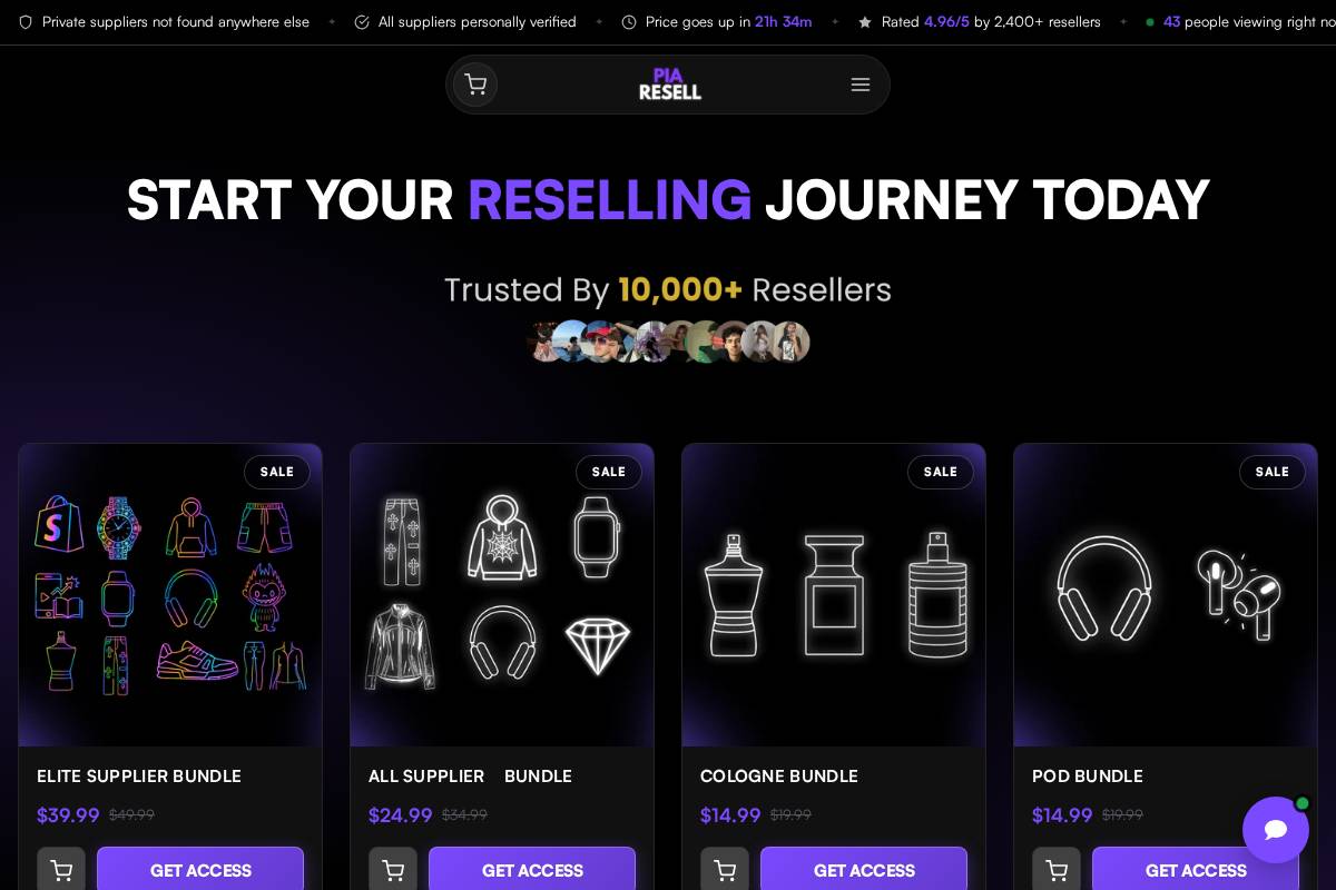 Piaresells homepage screenshot