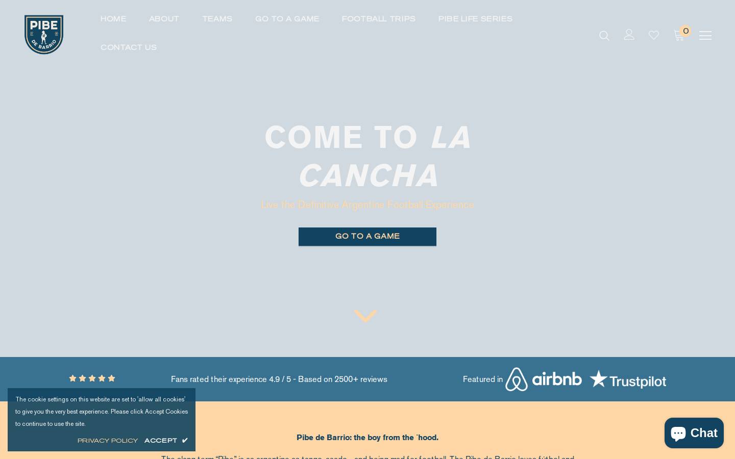 Pibe de Barrio - Matchday Experiences homepage screenshot