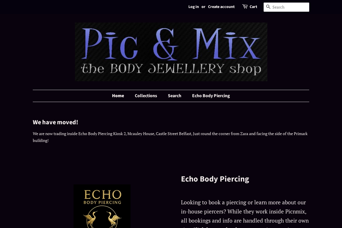 Pic&Mix The Body Jewellery Shop homepage screenshot
