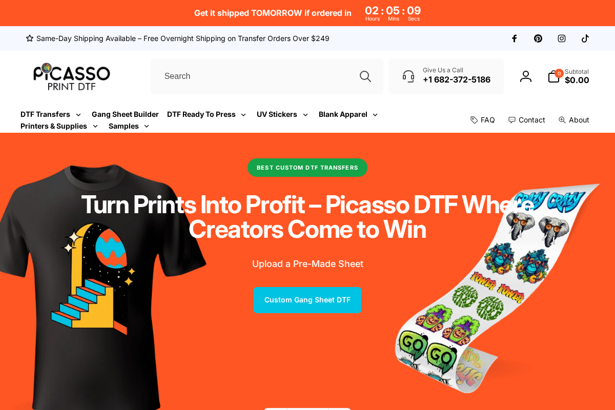 Picassoprintdtf homepage screenshot