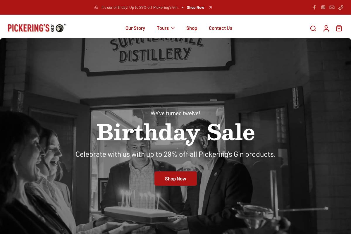 pickeringsgin.com homepage screenshot