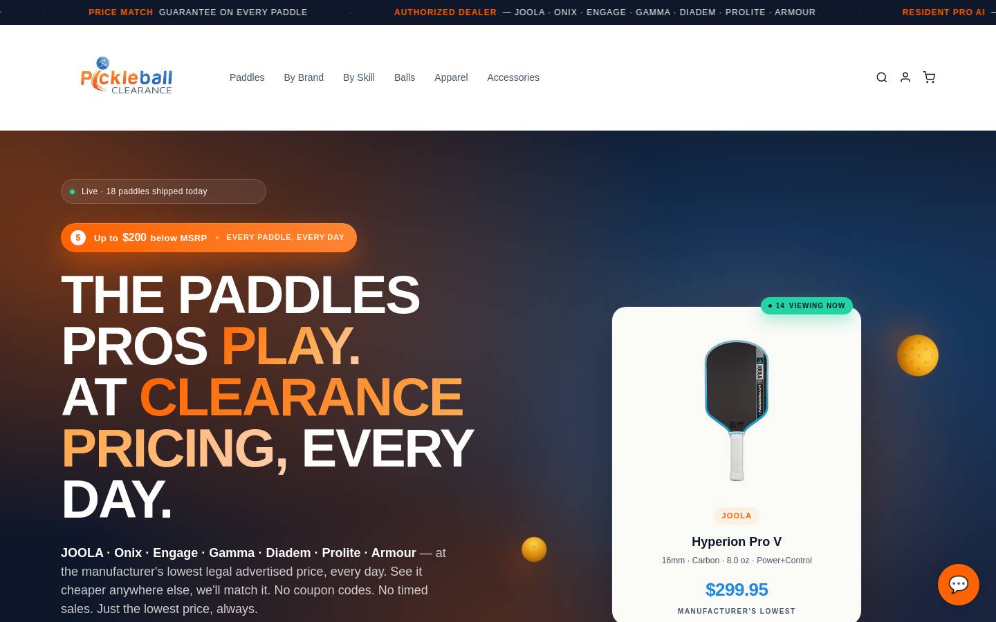 pickleballclearance.com homepage screenshot