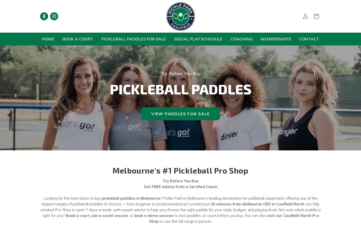 pickleballpaddlesmelbourne.com.au homepage screenshot