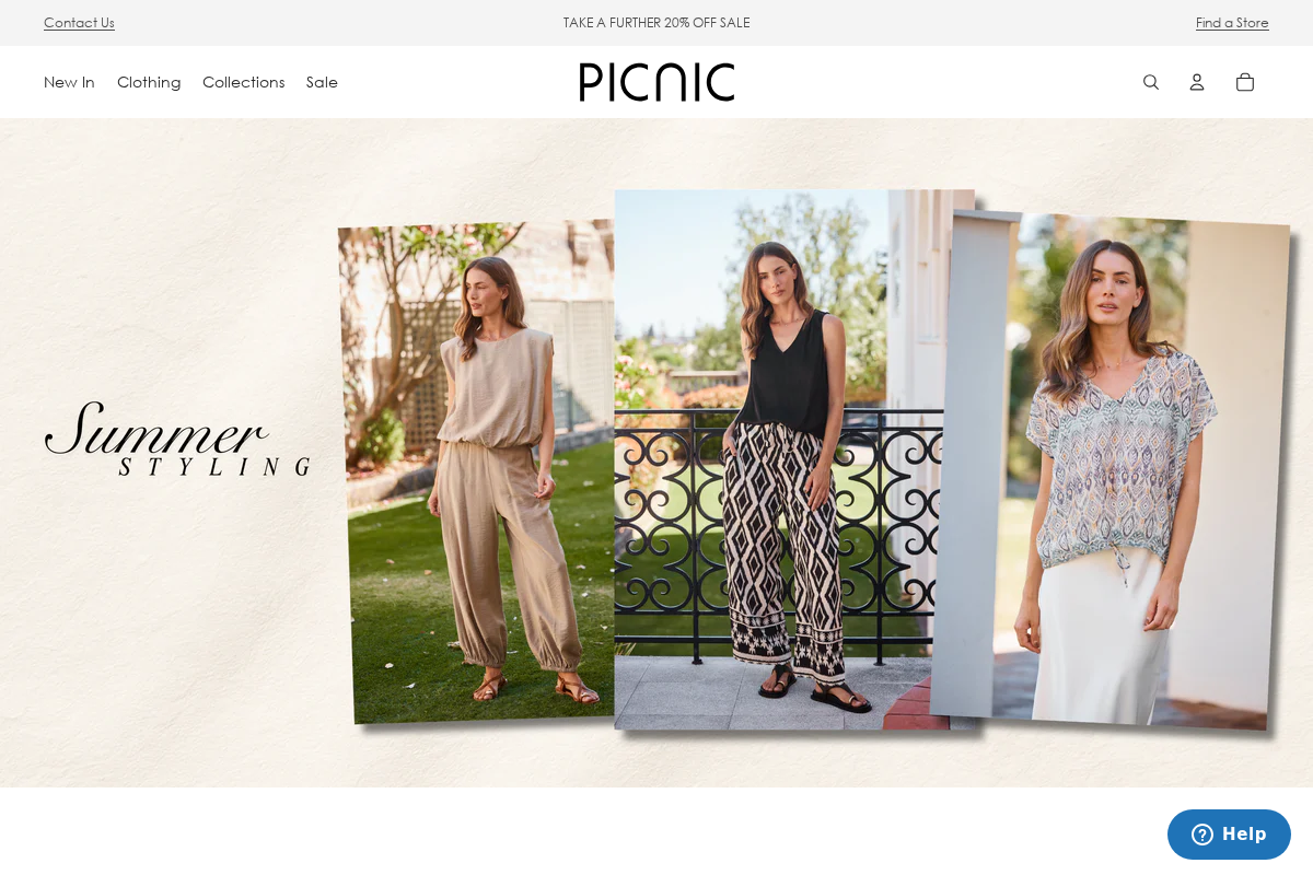 picnicclothing.com.au homepage screenshot