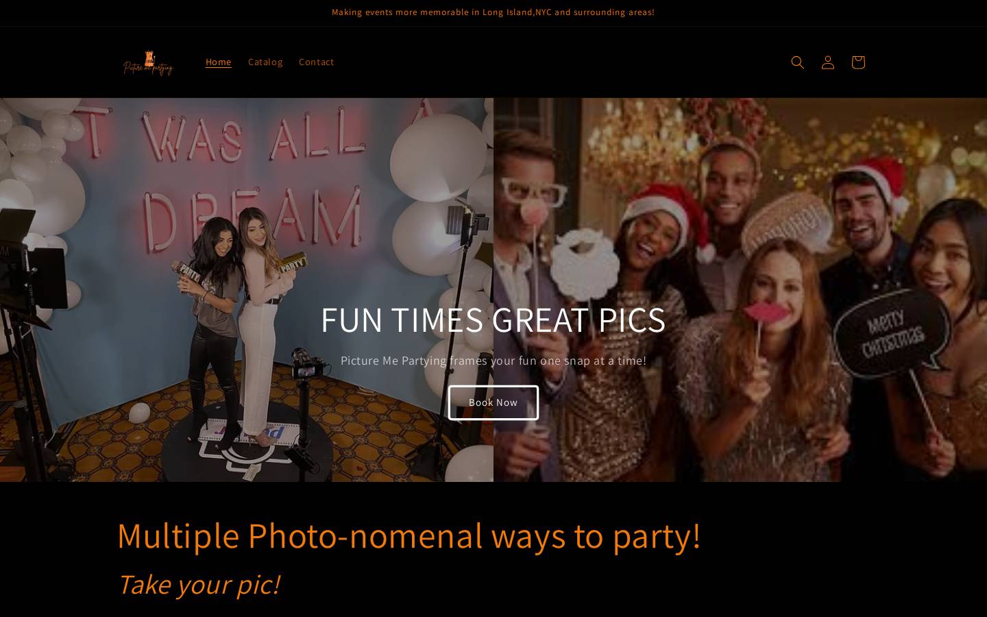 picturemepartyingphotoboothentertainment.com homepage screenshot